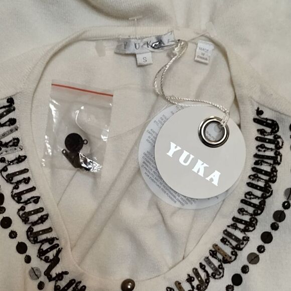 NWT Yuka Beaded Boho Knit Top Ivory Sz S Blouse Embellished Shirt - Picture 11 of 13